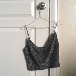 Cowl neck crop sparkly glitter top